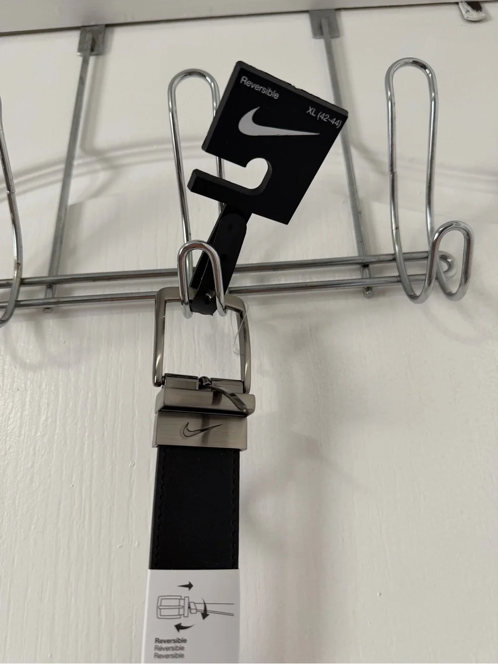 Nike Men's Reversible Black and Brown Leather Belt with Silver Buckle